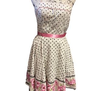 Pulse white black polka dot pink ribbon dress medium